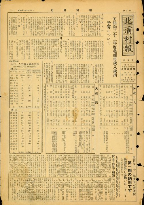 北浦村報　第3号（昭和32年4月）の表紙
