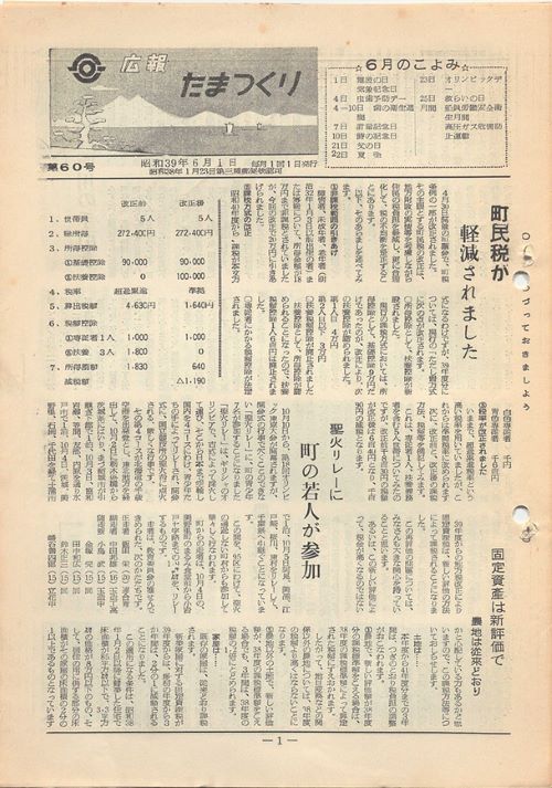 広報たまつくり 第60号(昭和39年6月)の表紙