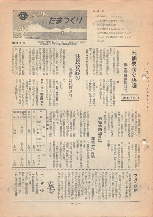 広報たまつくり 第61号(昭和39年6月)の表紙