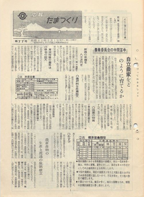 広報たまつくり 第77号(昭和41年3月)の表紙