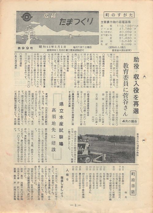 広報たまつくり 第99号(昭和43年5月)の表紙