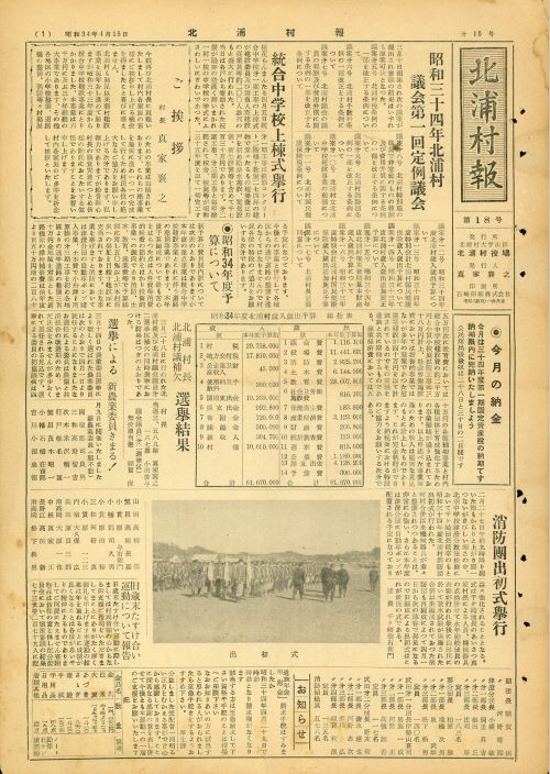 北浦村報 第18号(昭和34年4月)の表紙