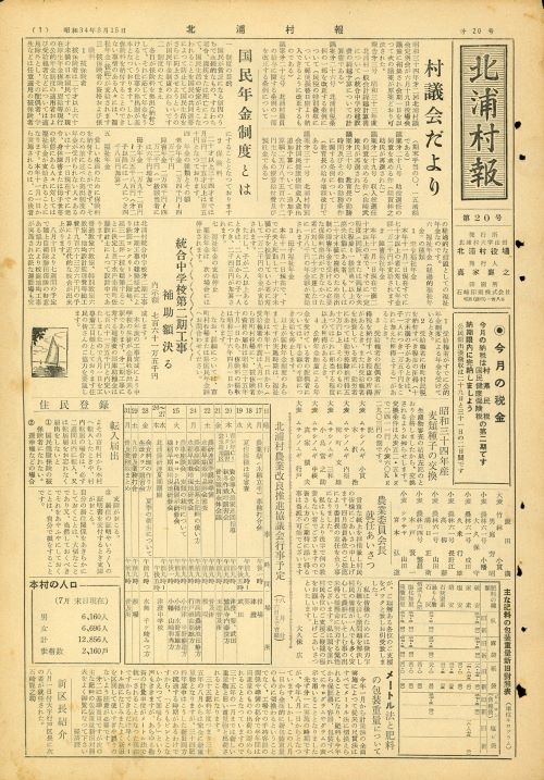北浦村報 第20号(昭和34年8月)の表紙
