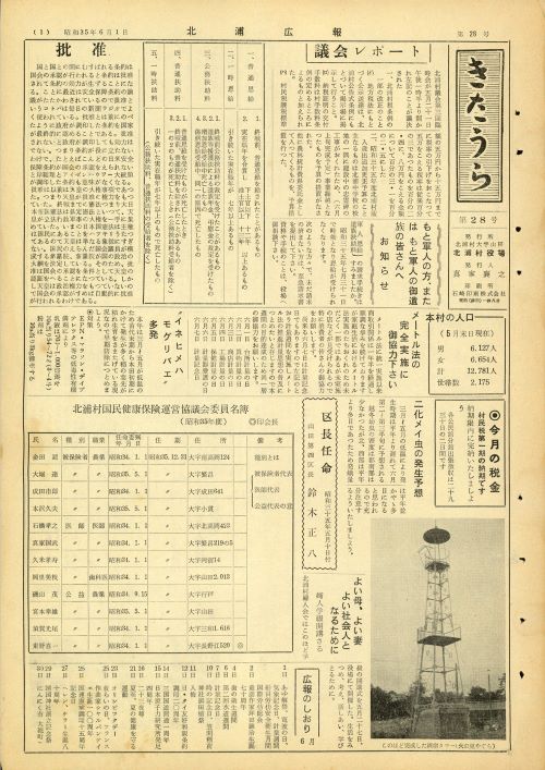 広報きたうら 第28号(昭和35年6月)の表紙