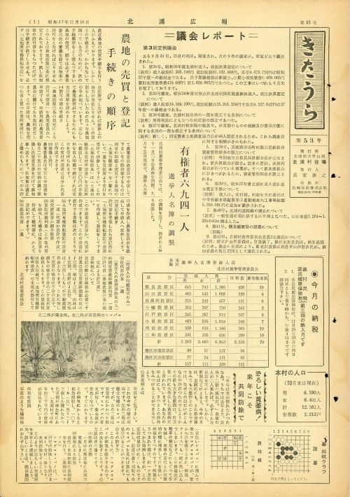 広報きたうら 第53号(昭和37年10月)の表紙