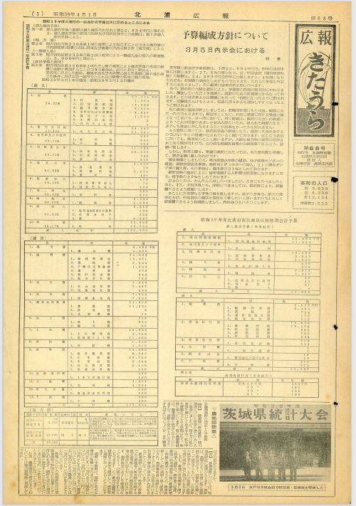 広報きたうら 第68号(昭和39年4月)の表紙