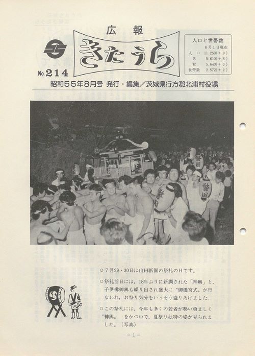 広報きたうら 第214号(昭和55年8月)の表紙
