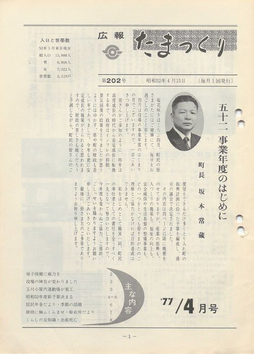 広報たまつくり 第202号(昭和52年4月)の表紙