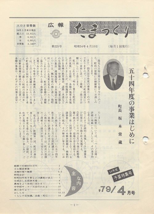 広報たまつくり 第225号(昭和54年4月)の表紙
