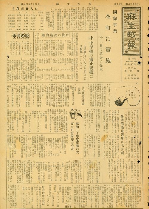麻生町報 第15号(昭和31年5月)の表紙