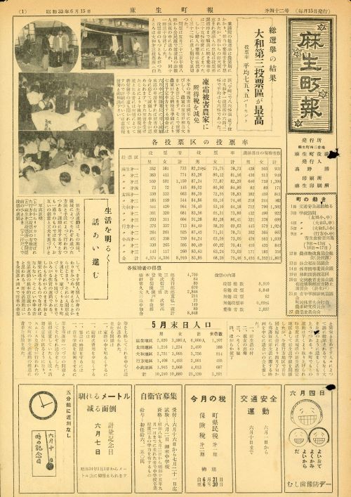 麻生町報 第42号(昭和33年6月)の表紙