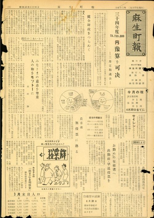 麻生町報 第52号(昭和34年4月)の表紙