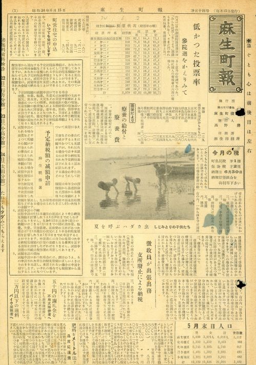 麻生町報 第54号(昭和34年6月)の表紙