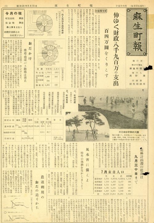 麻生町報 第56号(昭和34年8月)の表紙