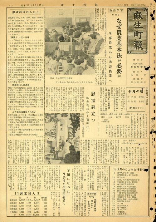 麻生町報 第84号(昭和36年12月)の表紙
