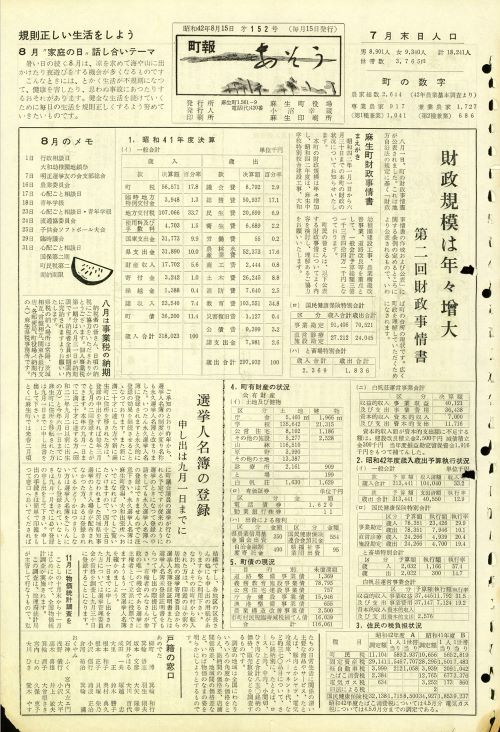 町報あそう 第152号(昭和42年8月)の表紙