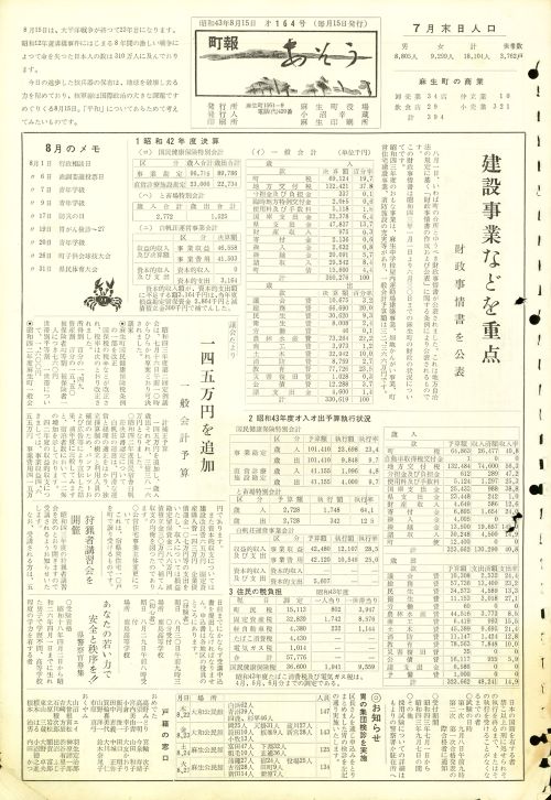 町報あそう 第164号(昭和43年8月)の表紙